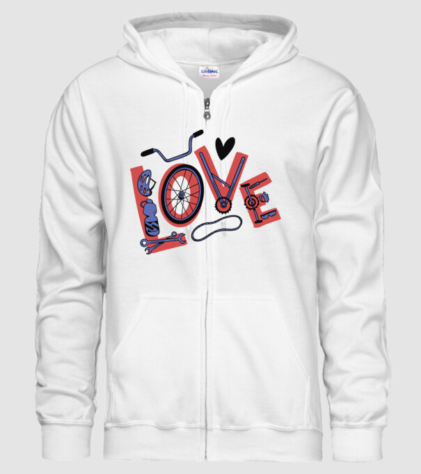 Love Bicicletă model alb pe tricou