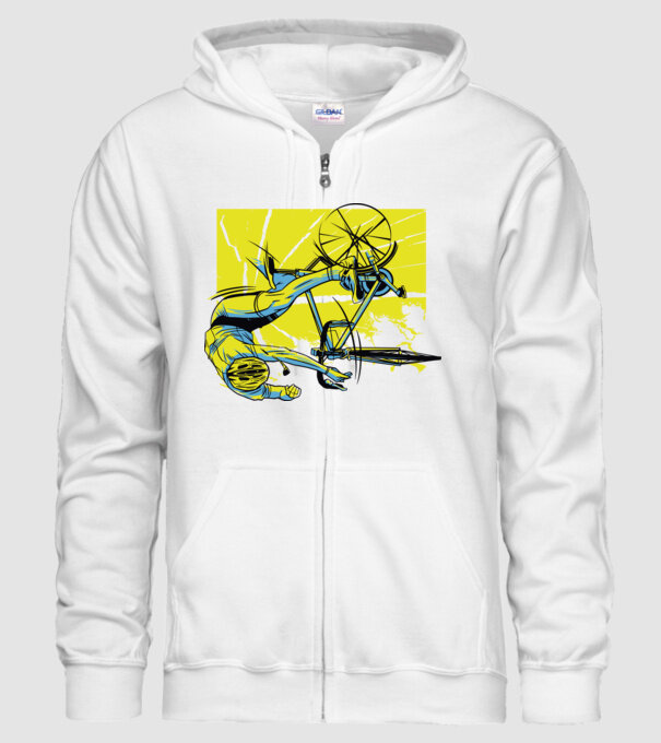 Cădere cu bicicletă model alb pe tricou