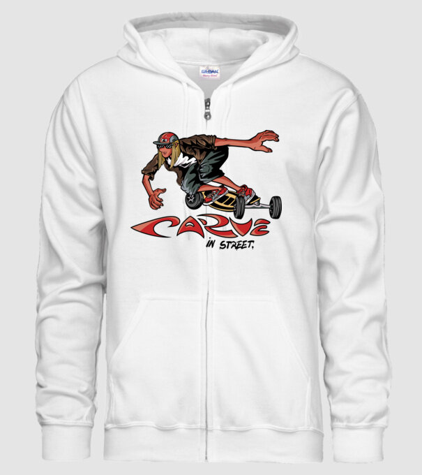 Carveboard Longboard model alb pe tricou
