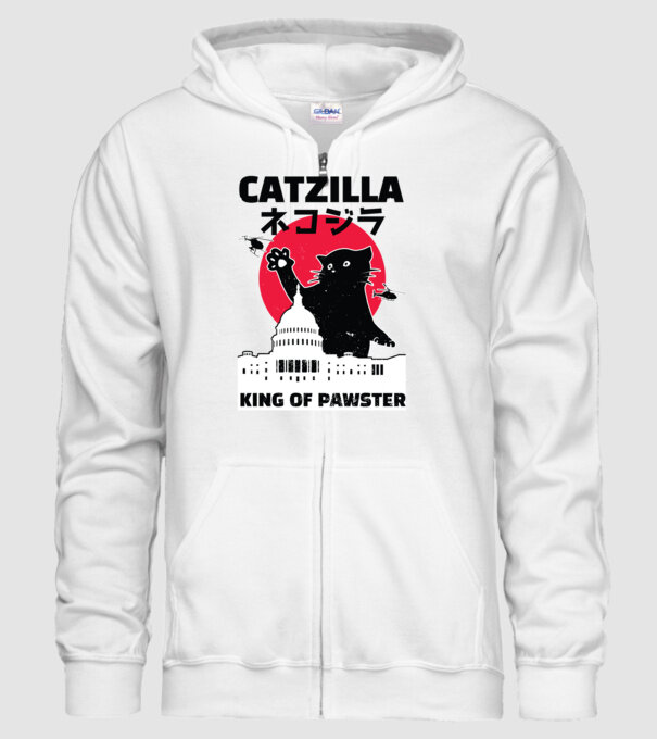 Catzilla - Pisică Godzilla model alb pe tricou