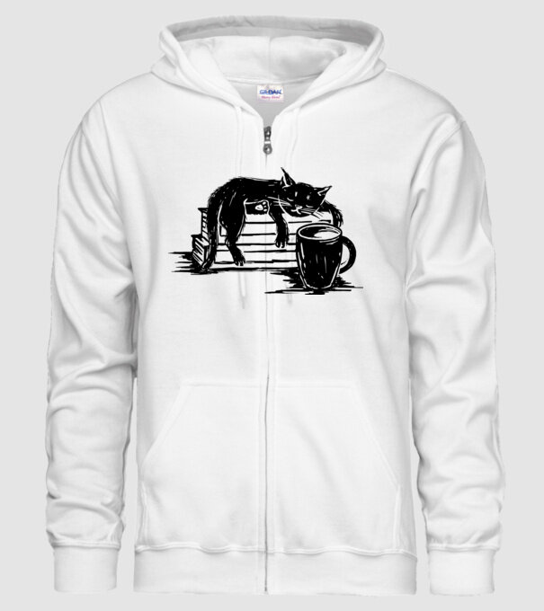 Pisică și cafea model alb pe tricou