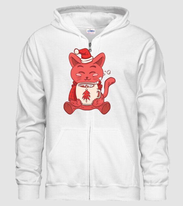 Pisică cu ciocolată caldă model alb pe tricou