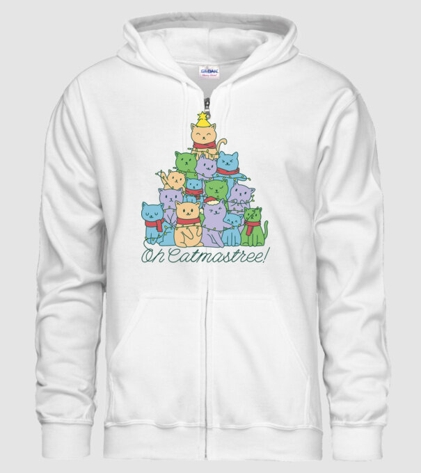 Pom de Crăciun Pisică model alb pe tricou