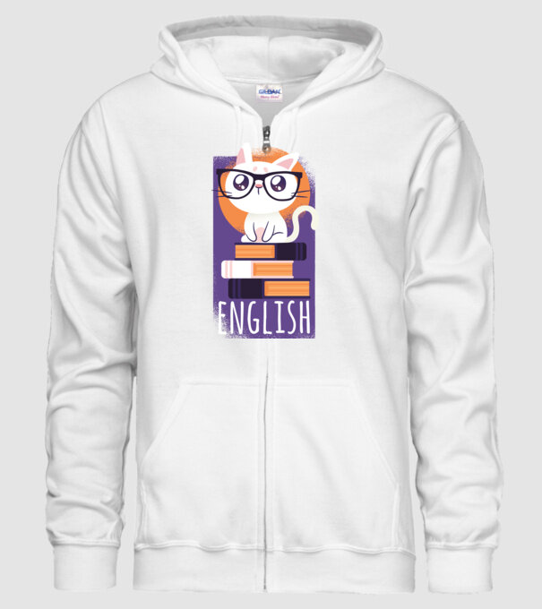Pisică cu cărți model alb pe tricou