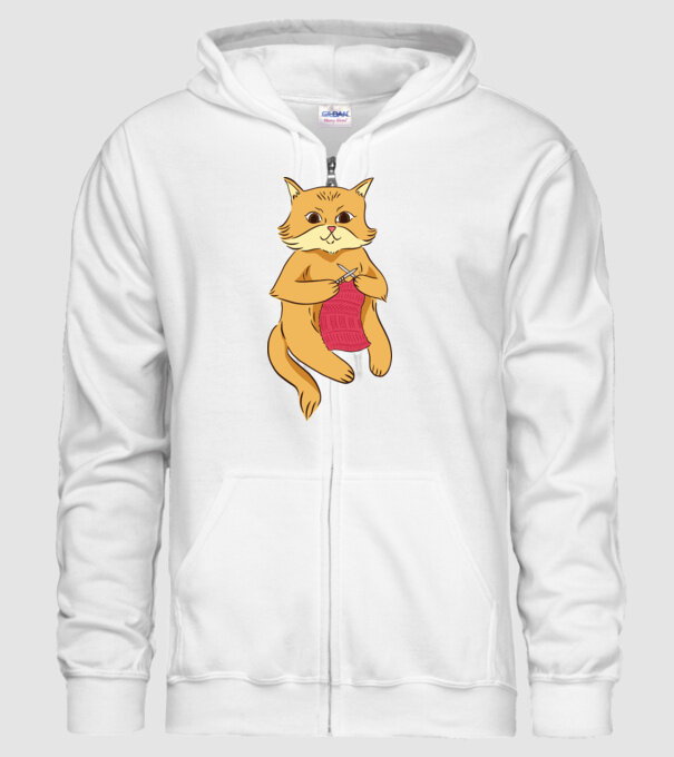 Pisică croșetând model alb pe tricou