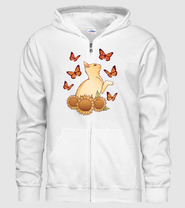 Pisică cu fluturi model alb pe tricou