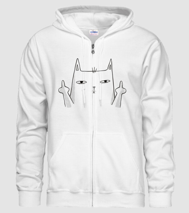 Pisică desen arată degetul model alb pe tricou