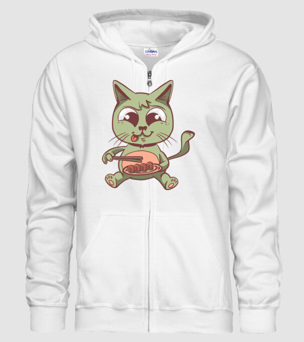 Pisică Sushi model alb pe tricou