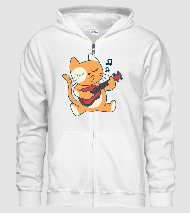 Pisică chitară Ukulele model alb pe tricou