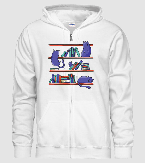 Pisici pe raftul de cărți model alb pe tricou