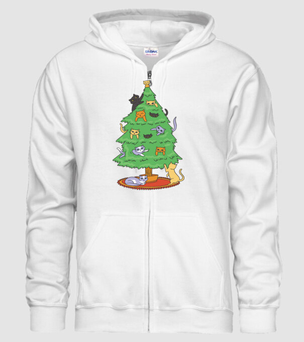 pom de Crăciun cu pisică model alb pe tricou