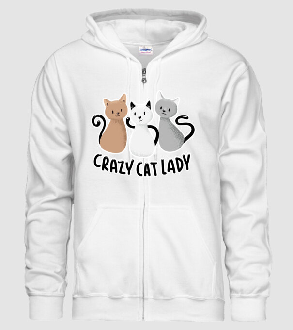 Crazy Cat Lady - fată nebună cu pisică model alb pe tricou