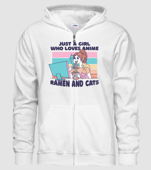 Doar o fată căreia îi place Anime, Ramen și pisicile model alb pe tricou