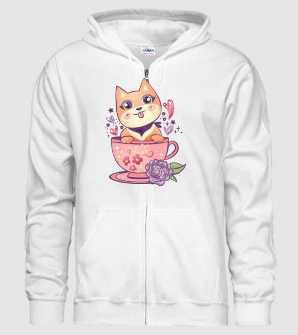 Câine drăguț Anime model alb pe tricou