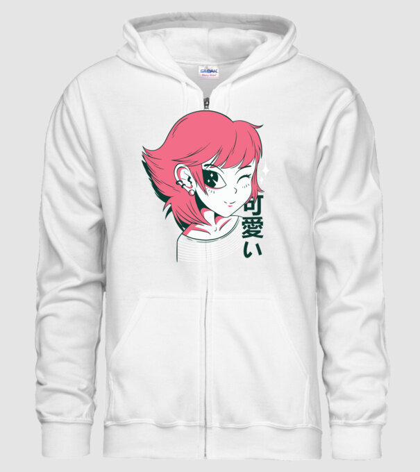 Fată drăguță Anime model alb pe tricou