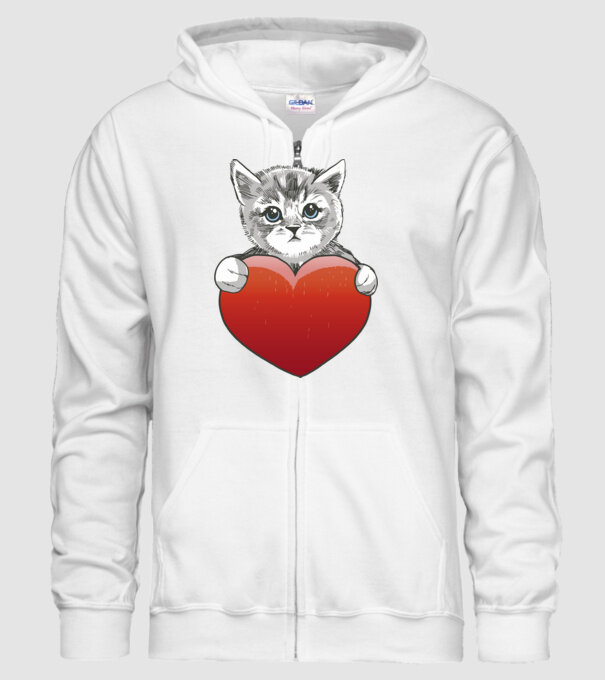 Pisicuță drăguță cu Inimă model alb pe tricou