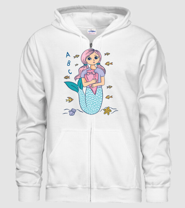 Sirenă Școlăriță drăguță model alb pe tricou