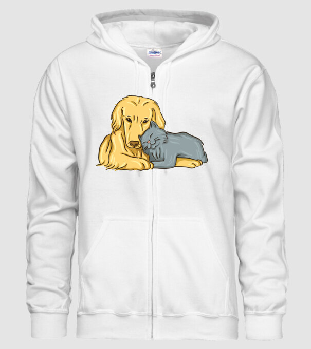 câine pisică drăguță împreună model alb pe tricou