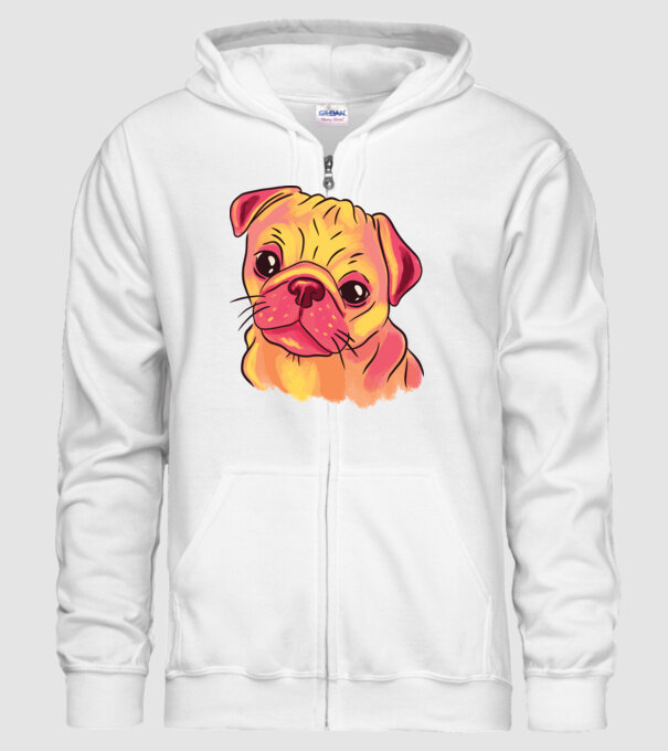 Cap de Mops drăguț model alb pe tricou