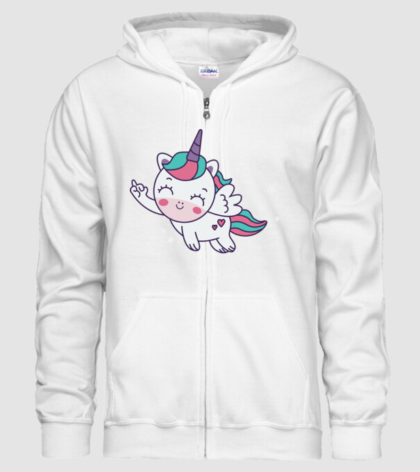 Unicorn drăguț arată degetul model alb pe tricou