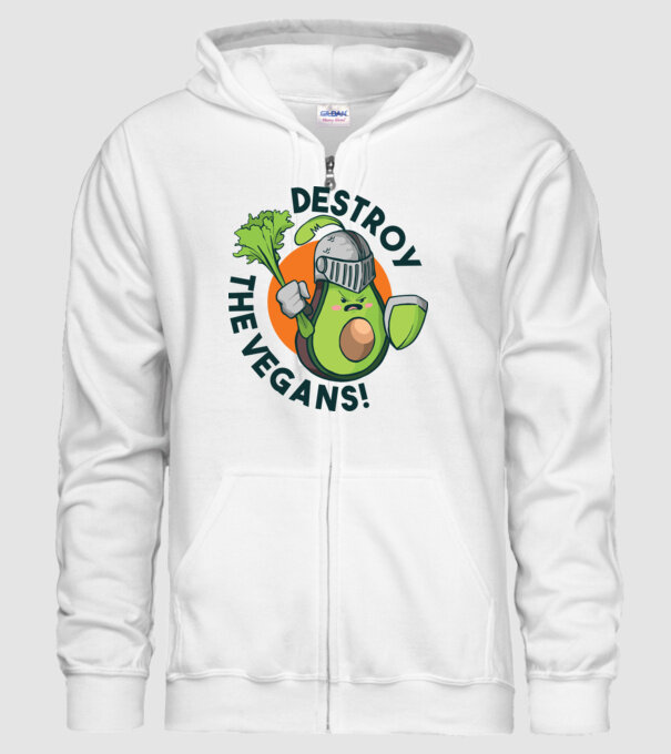 Destroy the Vegans - tricou amuzant războinic Avocado model alb pe tricou
