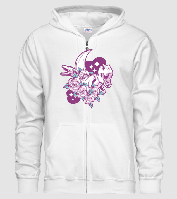 Dinozaur cu trandafiri model alb pe tricou