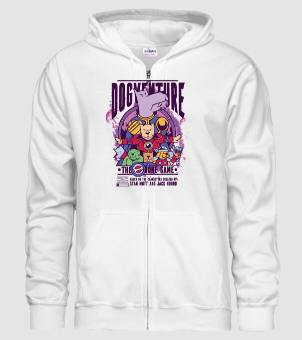 Dogventure The Bone Game model alb pe tricou