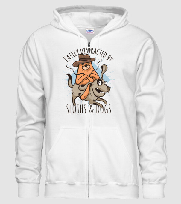 Easily Distracted by Sloths & Dogs model alb pe tricou