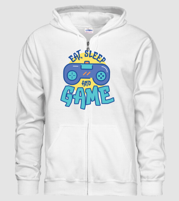 Eat Sleep and Game model alb pe tricou