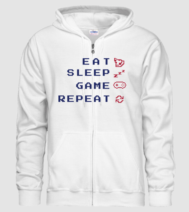 Eat Sleep Game Repeat model alb pe tricou