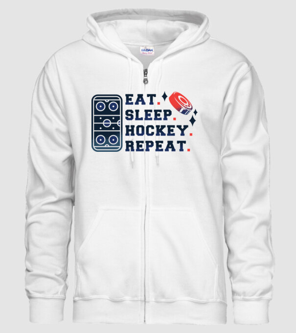 Eat Sleep Hockey Repeat model alb pe tricou
