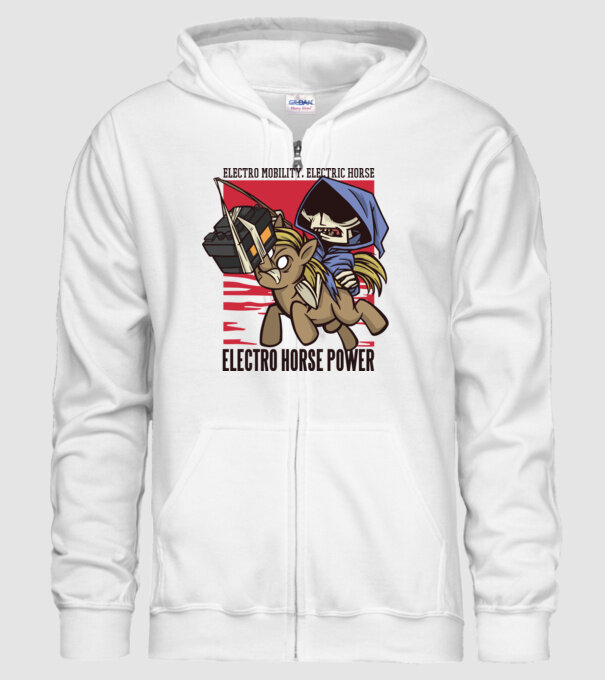 Cai putere electric model alb pe tricou