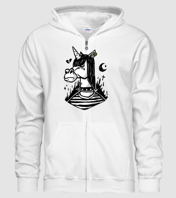 Emo unicorn model alb pe tricou