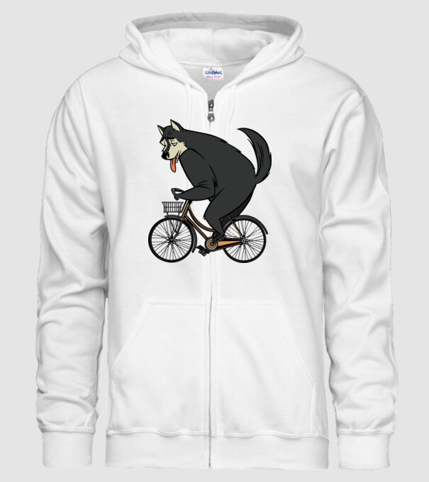 Lup pe bicicletă model alb pe tricou