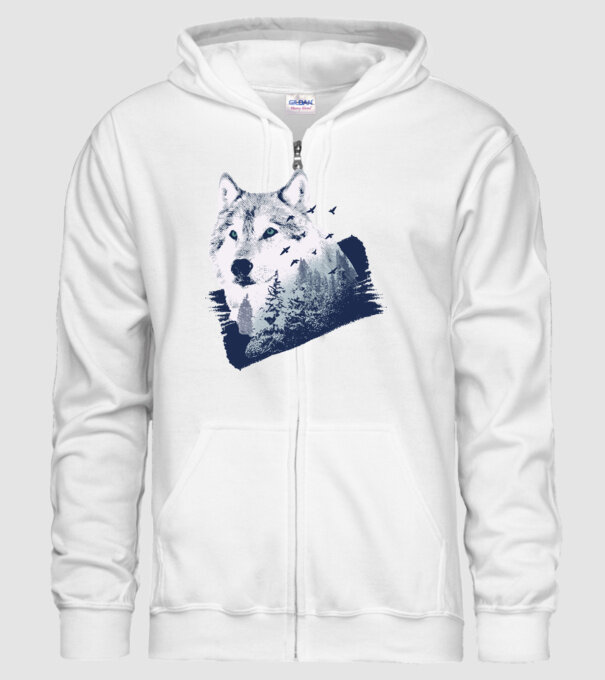 Tricou design Pădure Lup model alb pe tricou