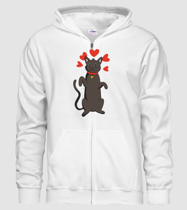 Pisică neagră dragoste model alb pe tricou