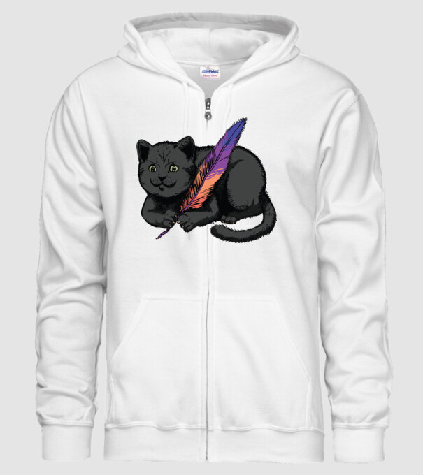 Pisicuță neagră cu pene model alb pe tricou