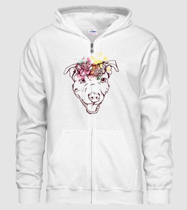 Floral Pitbull model alb pe tricou