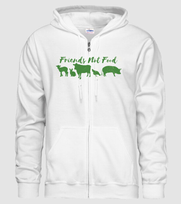 Friends Not Food Vegan model alb pe tricou