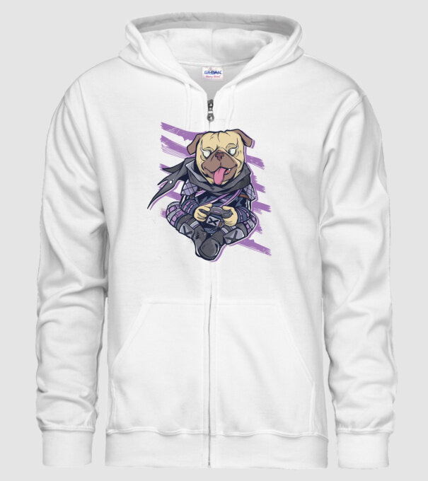 Mops Gamer tricou amuzant cu câine model alb pe tricou