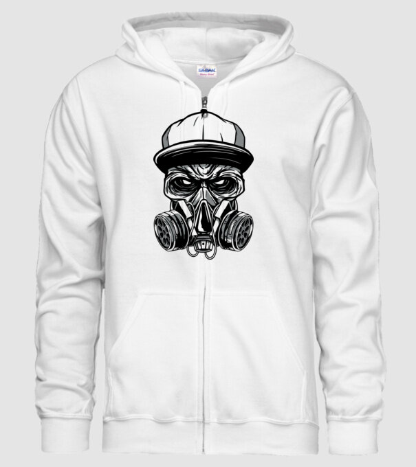Mască de gaz Craniu model alb pe tricou