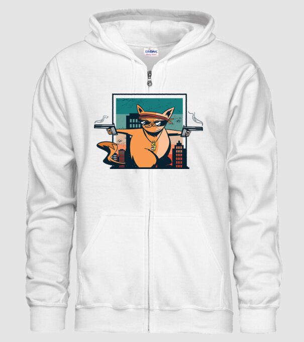 Pisică Gangster model alb pe tricou