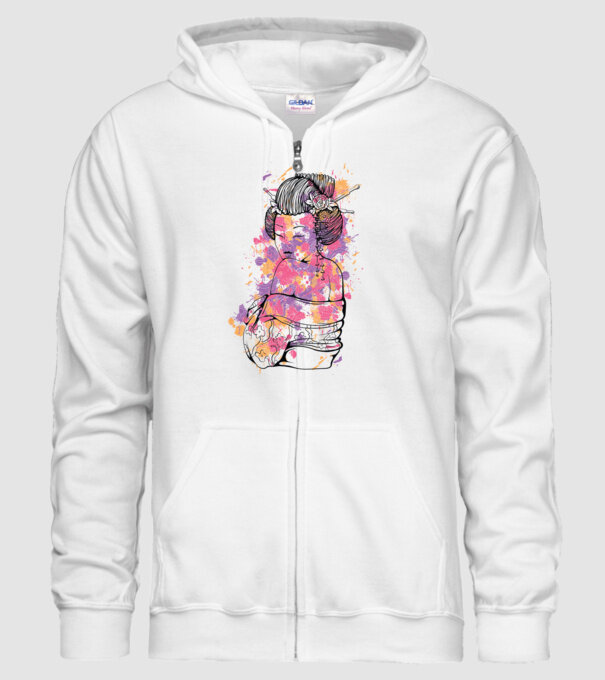Geisha colorată model alb pe tricou
