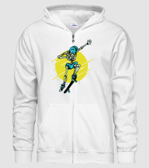 Schelet Skateboarder model alb pe tricou