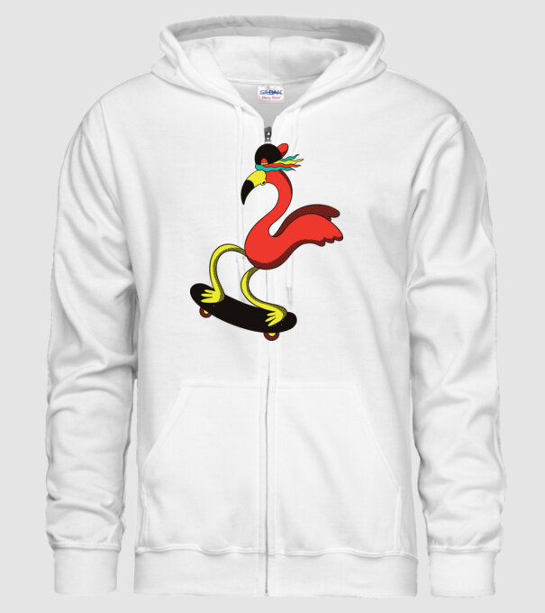 Flamingo Skateboarder model alb pe tricou