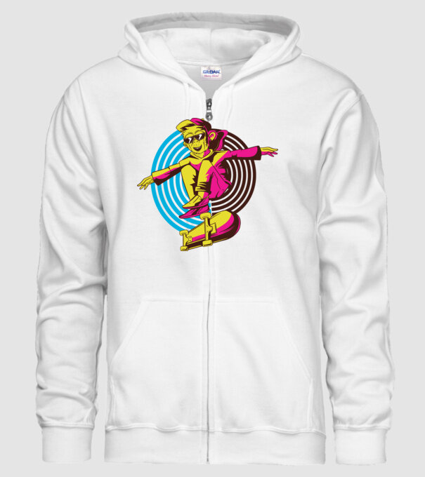 Maimuță Skateboarder model alb pe tricou