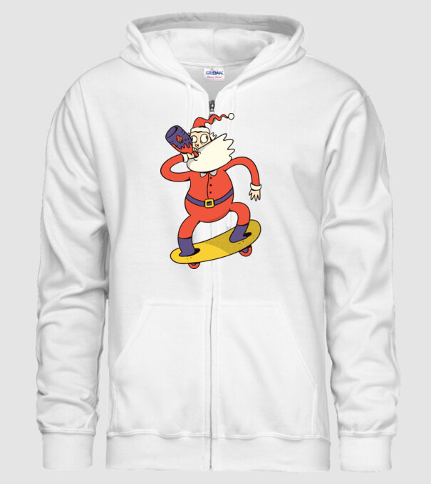 Moș Crăciun Skateboarder model alb pe tricou