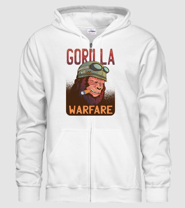 Gorilla Warfare model alb pe tricou