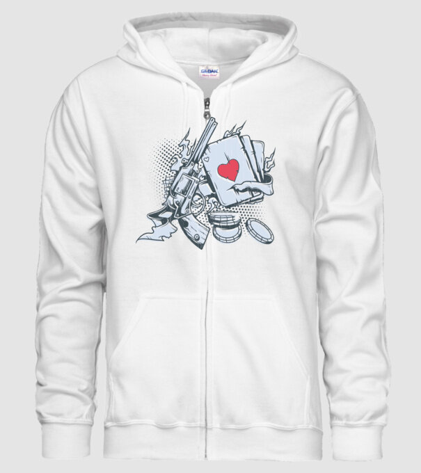 Gun with Cards model alb pe tricou