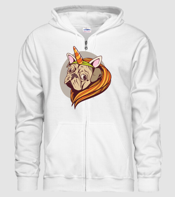 Halloween Mops în costum de Unicorn model alb pe tricou